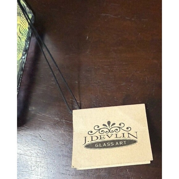 J Devlin Vintage Stained Glass Jewelry Box #408 Trinket Box LOVE Charm with Tag - Picture 8 of 11